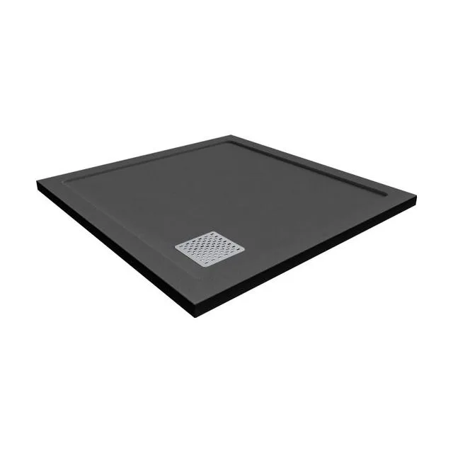 Душевой поддон Стоун/Stone из литьевого мрамора, 90*90*3,5см, квадратный, текстура Stone, черный, без сифона