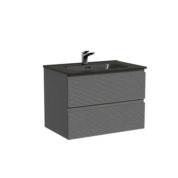 Тумба с раковиной Sancos Folk 70 Grey soft (раковина Element CN7007MB черная матовая)