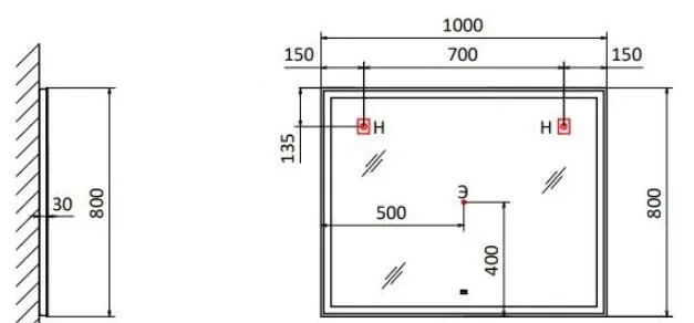 Зеркало Raval Prima 100*80 с led-подсветкой