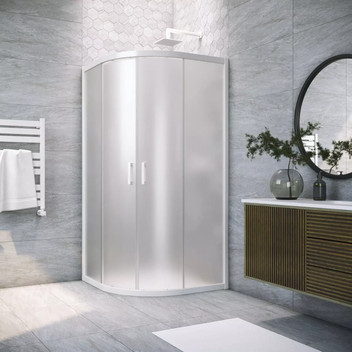 Душевой уголок ZS NOVO h2000 90 01 10, профиль белый, стекло сатин