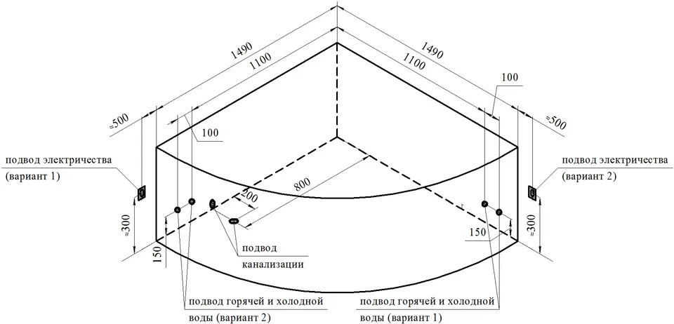 Акриловая ванна Сандра 149х149, чаша, каркас, фронтальная панель