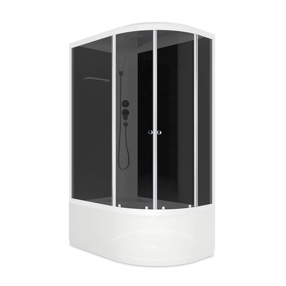 Душевая кабина Domani-Spa Delight Slim 128 high (120х80 см), левое исполнение — черные стенки, тонированные стекла, белый профиль