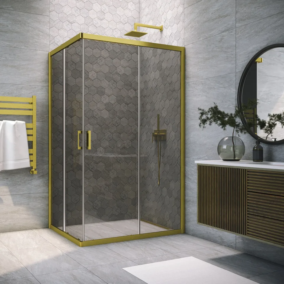 Душевой уголок ZA-F NOVO h2000 90*85 03 07, профиль золото матовое, стекло графит