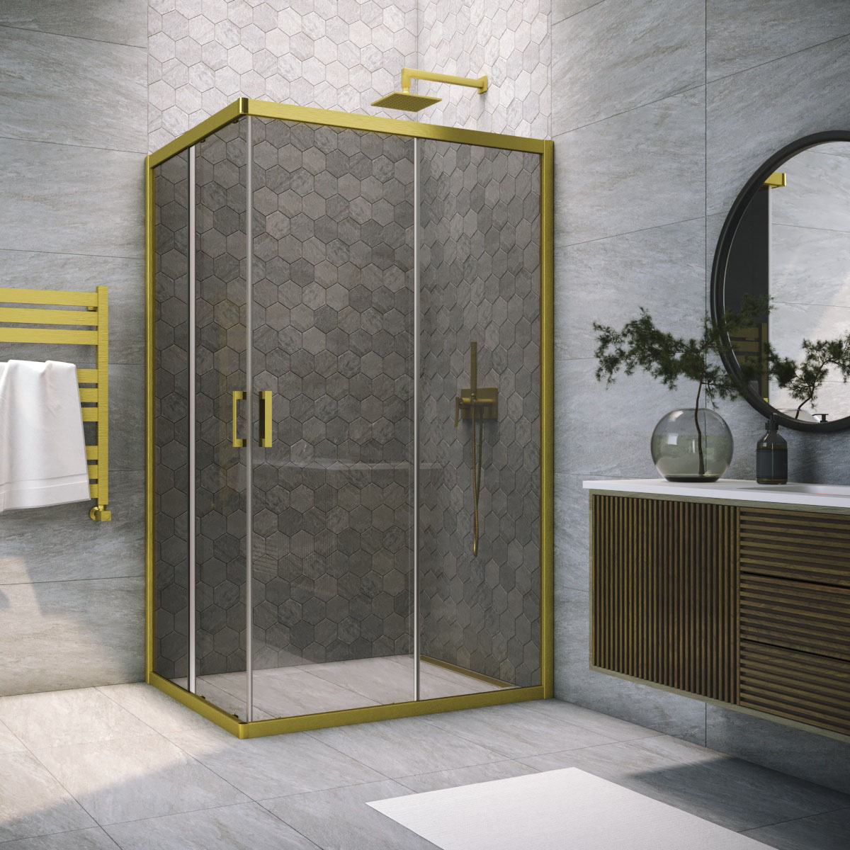 Душевой уголок ZA-F NOVO h2000 85*80 03 07, профиль золото матовое, стекло графит