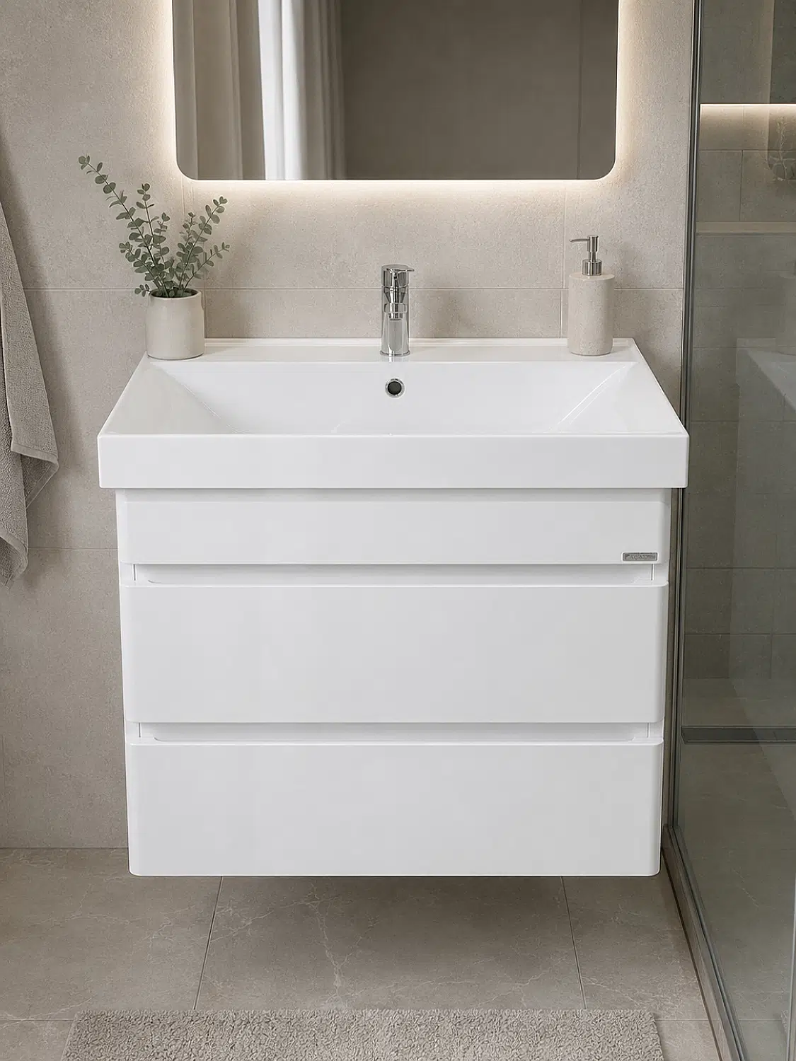 Аквадом Тумба Бриони 70 см, подвесная, цвет белый, 2 ящика, с раковиной KERAMA MARAZZI Cubo