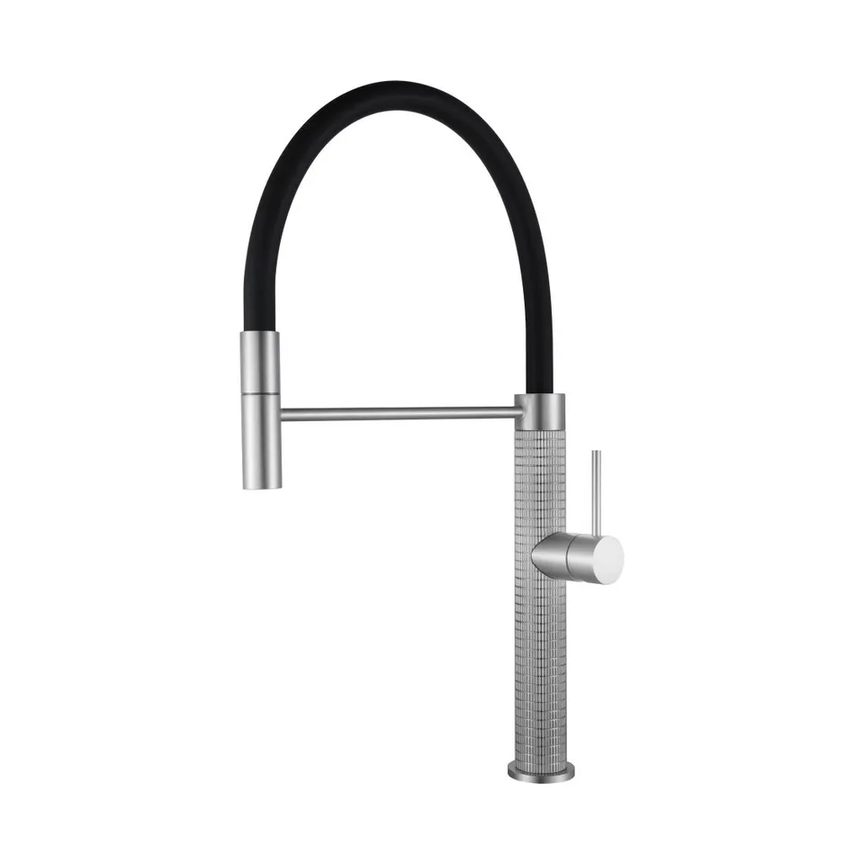 Смеситель для кухни AVRORA KITCHEN PREMIER с гибким изливом, цвет брашированный никель, цвет излива чёрный