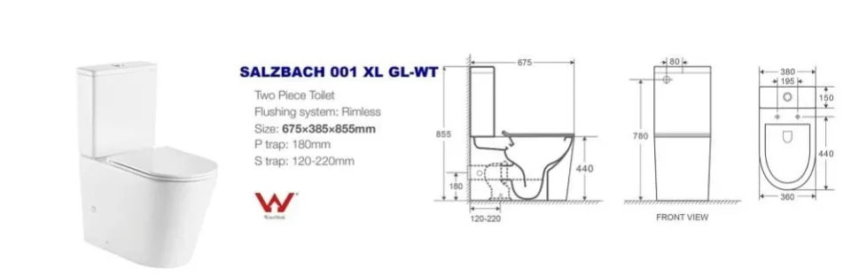 Унитаз-компакт WeltWasser Salzbach 001 XL GL-WT 38*67,5 белый глянец безободковый с крышкой-сиденьем микролифт