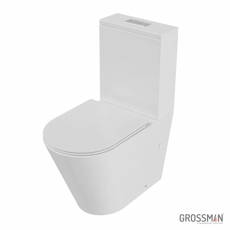 Унитаз напольный Grossman GR-4458SQ (640х360х835) безободковый,белый с тонкой крышкой,микролифт,смыв торнадо