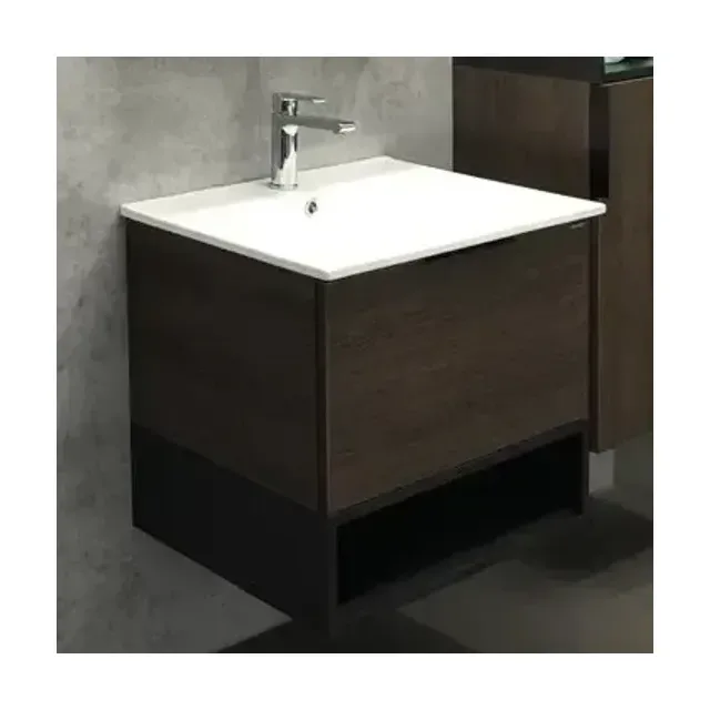 Тумба с раковиной Comforty Франкфурт 60 дуб шоколадно-коричневый/черный матовый (раковина Comforty 60E)
