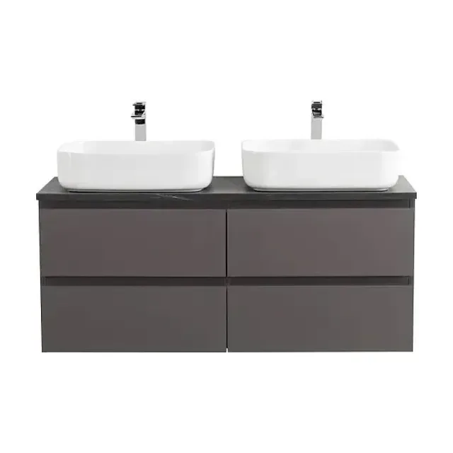 Тумба с раковиной BelBagno Крафт (Kraft) 120 с четырьмя ящиками темно-серая матовая (столешница черный матовый мрамор)