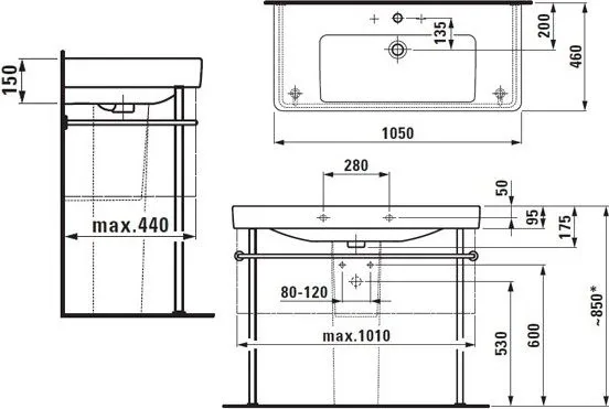 Раковина Laufen Pro S 105*46 с полупьедесталом