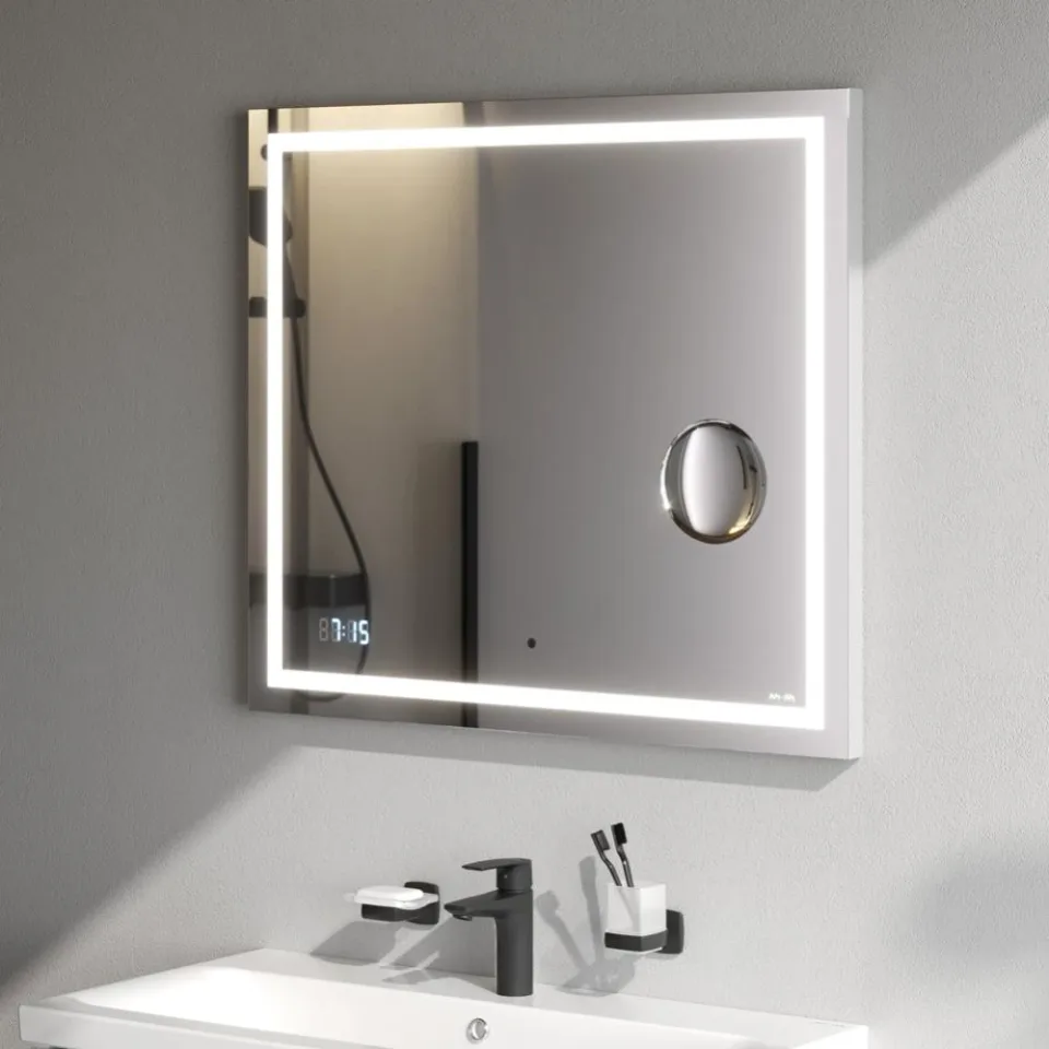 Зеркало AM.PM Gem 80 с Led подсветкой, часами и косметическим зеркалом