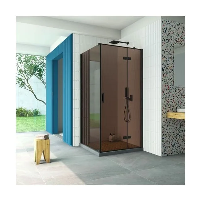 Душевое ограждение Vegas-Glass AFP-Fis Retta 100×110×199.5 см, чёрный матовый, стекло бронза