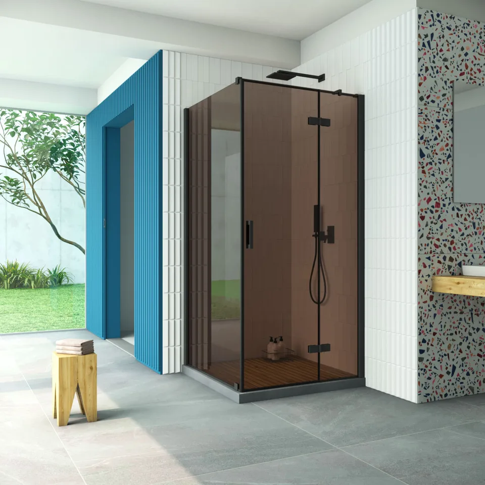 Душевое ограждение Vegas-Glass AFP-Fis Retta 100×110×199.5 см, чёрный матовый, стекло бронза