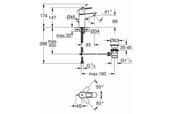 Смеситель Grohe BauLoop 23335001 для раковины с донным клапаном хром