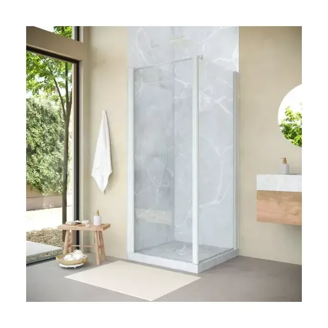 Душевое ограждение Vegas-Glass EP-Fis NOVO 80×80×200 см, белый, стекло прозрачное