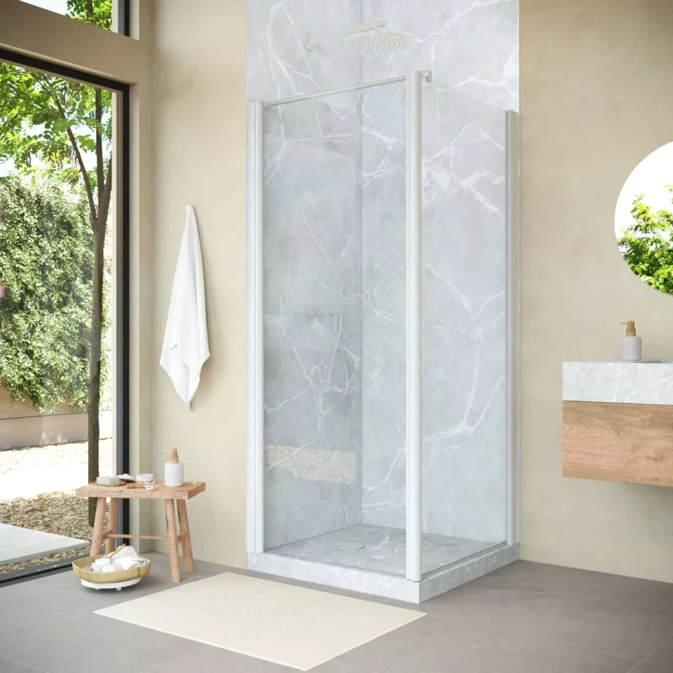 Душевое ограждение Vegas-Glass EP-Fis NOVO 80×80×200 см, белый, стекло прозрачное