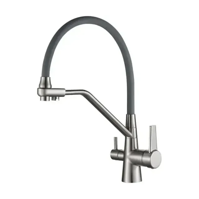 Смеситель Haiba HB76855-5 для кухни с функцией подключения фильтра сталь матовая