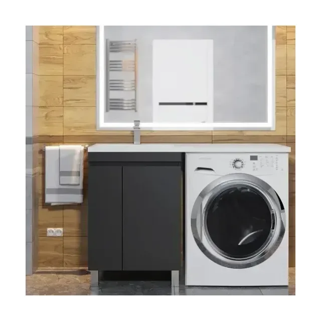 Тумба с раковиной Uperwood Magenta 120 под стиральную машину напольная, черная, с дверцами L
