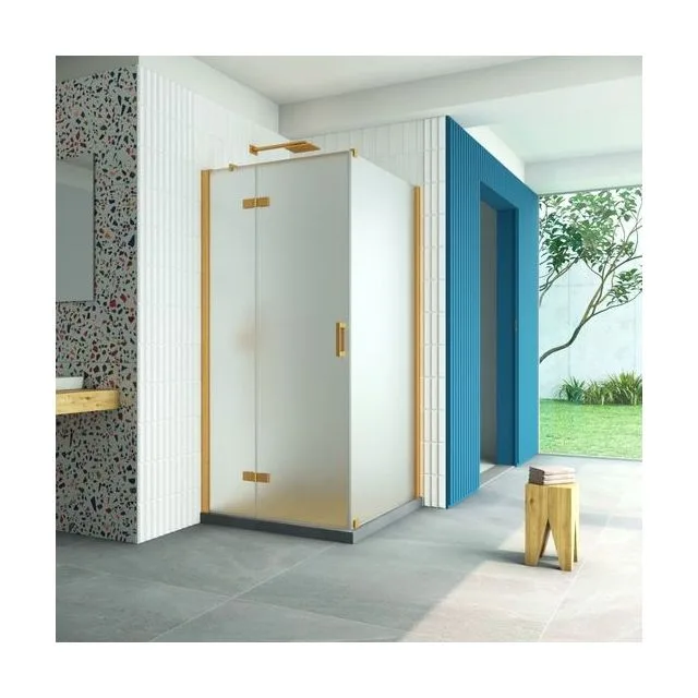 Душевое ограждение Vegas-Glass AFP-Fis Retta 120×110×199.5 см, золото матовое, стекло сатин