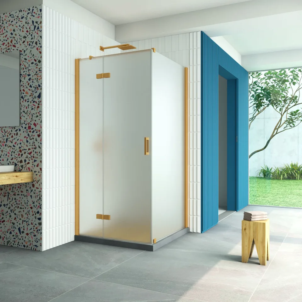 Душевое ограждение Vegas-Glass AFP-Fis Retta 120×110×199.5 см, золото матовое, стекло сатин
