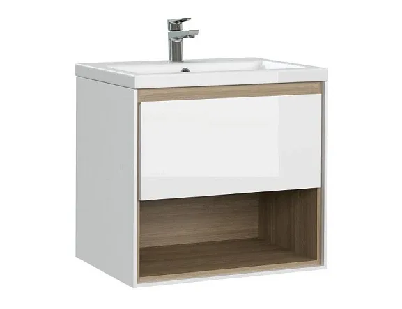 Тумба с раковиной Cersanit Луна (Louna) 60 белая/светлое дерево