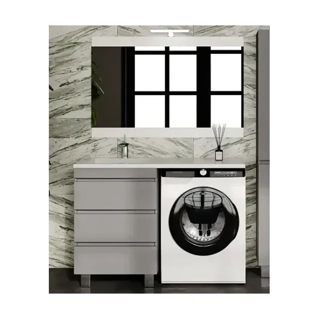 Комплект мебели Style Line Даллас Леон 120 L напольный 3 ящика серый матовый под стиральную машину
