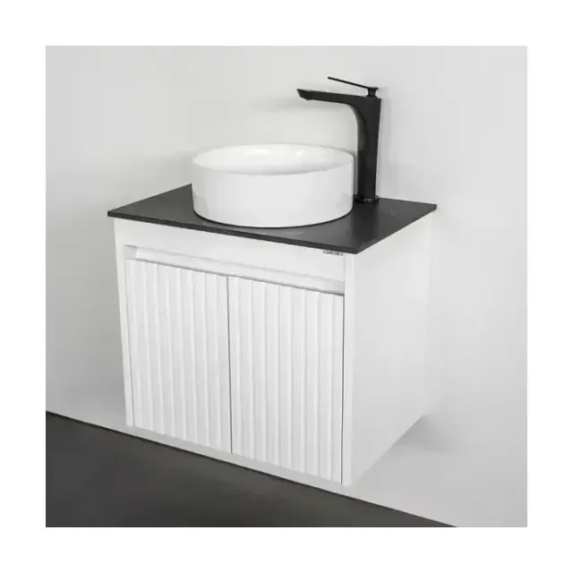 Тумба с раковиной Comforty Двина 60ПД белая матоовая с черной столешницей с отверстием под смеситель (раковина Comforty 9111)