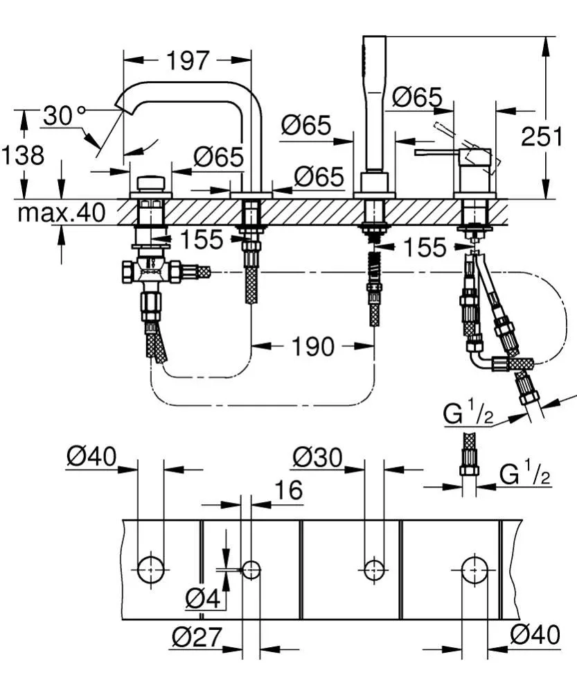 Смеситель на борт ванны Grohe Essence+ 19578001 на 4 отверстия хром