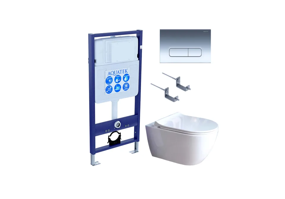 SET AQUATEK ПОЛАРИС (рама AQUATEK Standard INS-0000012+унитаз ПОЛАРИС AQ0700-01 с тонким сиденьем soft-close+ крепеж KKI-0000002 +панель KDI-0000016)