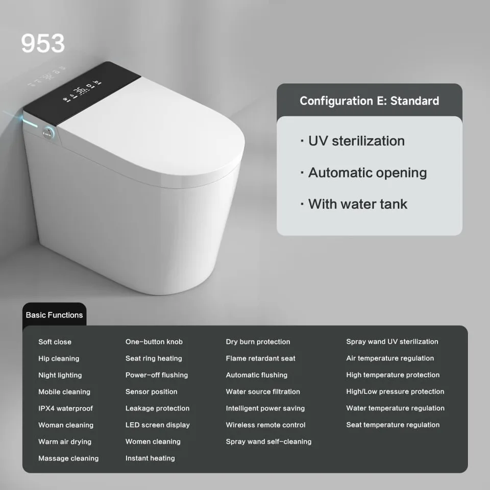Электронный унитаз Фонжао AB004 36,5*59 с импульсным сливом, крышкой-сиденьем микролифт и дистанционным управлением