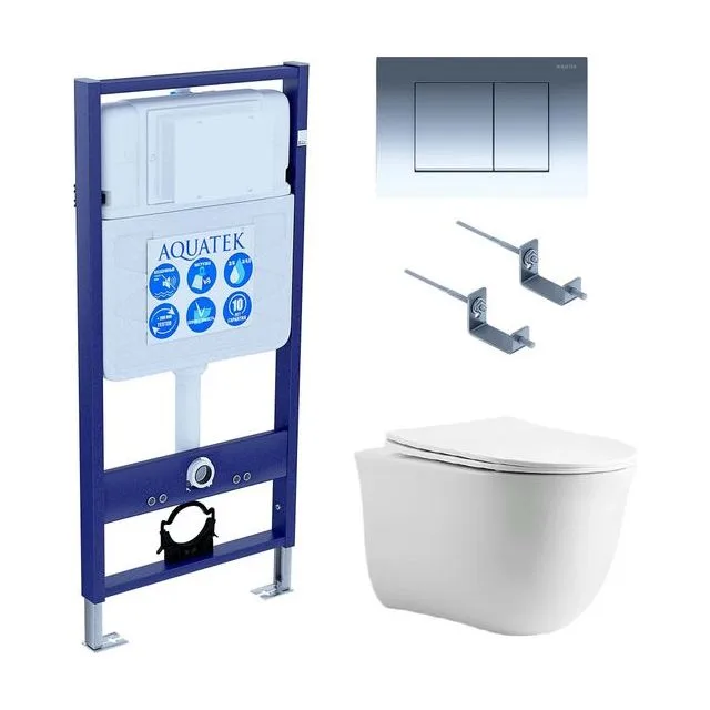 Set AQUATEK КЛАССИК cm (рама AQUATEK Standard INS-0000012 с звукоиз.прокладкой+крепеж KKI-0000002+кнопкаKDI-0000010+унитаз КЛАССИК AQ1112-00 с крышкой-сиденьем soft-close)