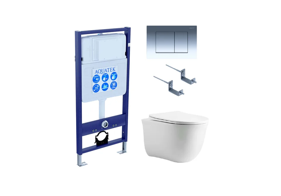 Set AQUATEK КЛАССИК cm (рама AQUATEK Standard INS-0000012 с звукоиз.прокладкой+крепеж KKI-0000002+кнопкаKDI-0000010+унитаз КЛАССИК AQ1112-00 с крышкой-сиденьем soft-close)