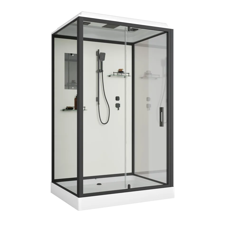 Душевая кабина Niagara Standart ST120/90/15Q/BL (120х90х215) прямоугольник,поддон 15см,распашная,проф.черный,3 места