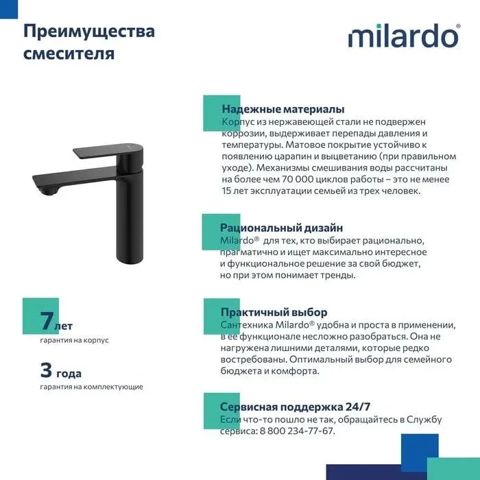 Смеситель Milardo Мейз (Maze) MAZBL00M01 для раковины черный матовый