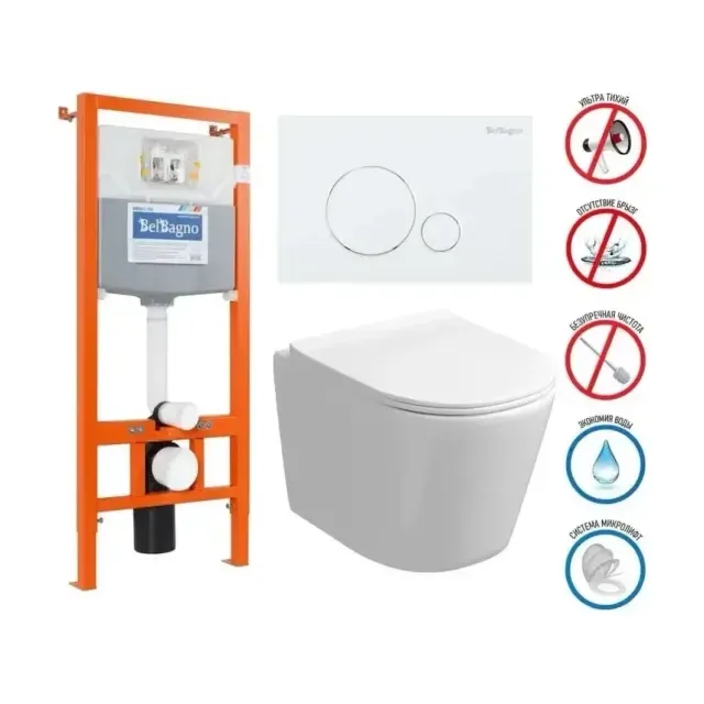 Комплект инсталляции BelBagno BB002-80 с белой кнопкой BB014-SR-BIANCO Tornado GR-4477SQ