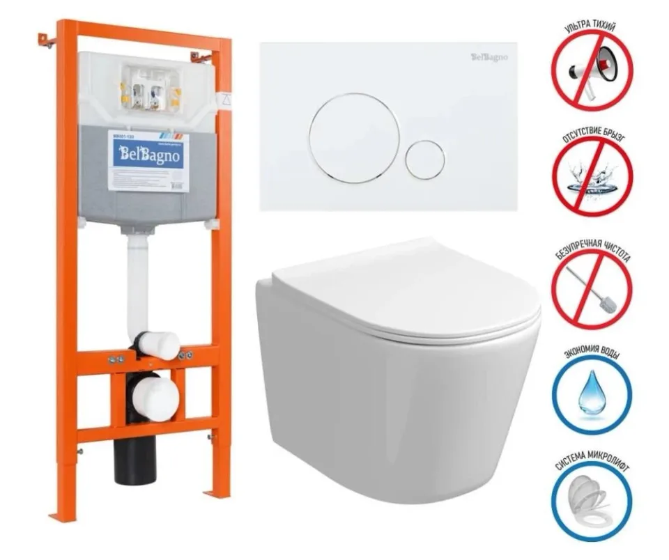Комплект инсталляции BelBagno BB002-80 с белой кнопкой BB014-SR-BIANCO Tornado GR-4477SQ