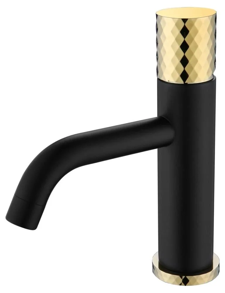 Смеситель Boheme Stick 121-BG для раковины черный матовый/золото ручка Diamond