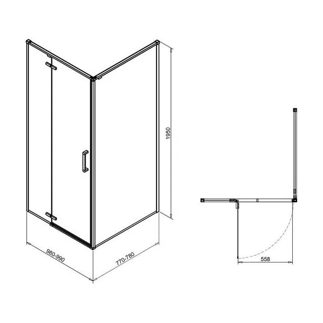 Душевой угол BERN-V RB100x80х195-T-BL (прозрачное)