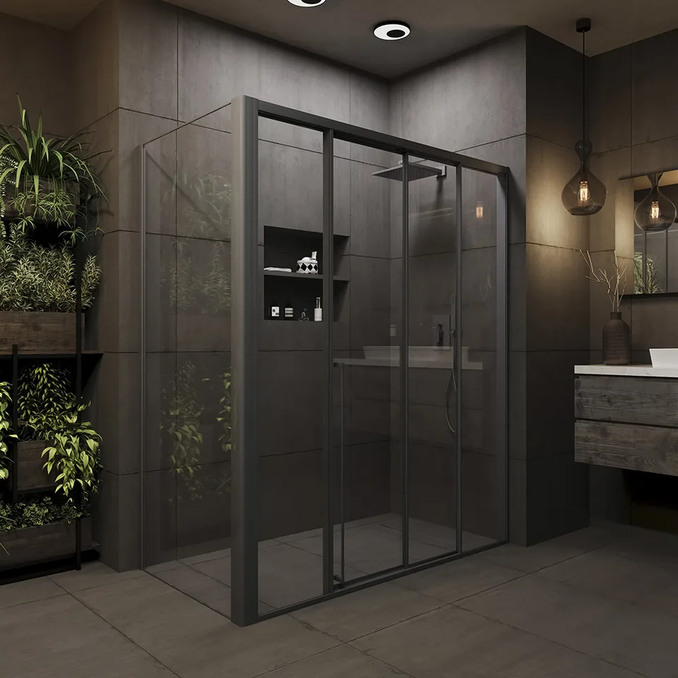 Боковая панель Veconi Premium Prato SP GR, 800x2000, брашированный графит, стекло прозрачное