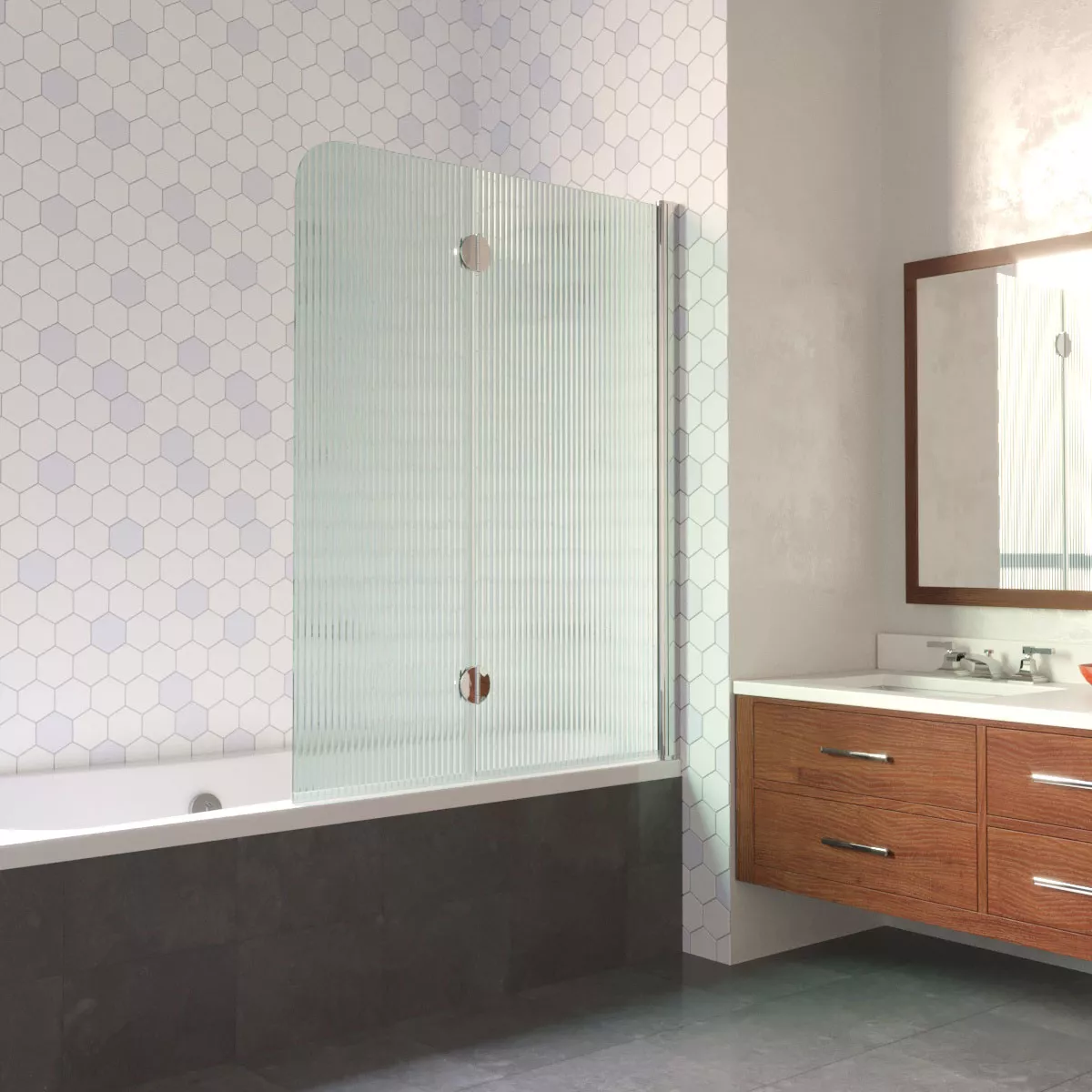 Шторка на ванную E2V LUX 120 08 Moru R, профиль глянцевый хром, стекло Moru