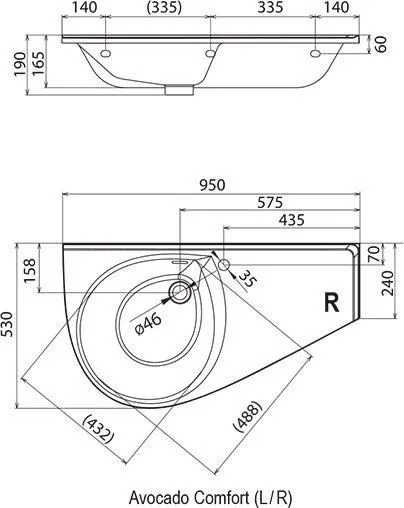 Раковина Ravak Avocado Comfort 95*53 L