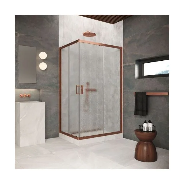 Душевое ограждение Vegas-Glass ZA-F Protec 120×80×200 см, медь брашированная, стекло шиншилла