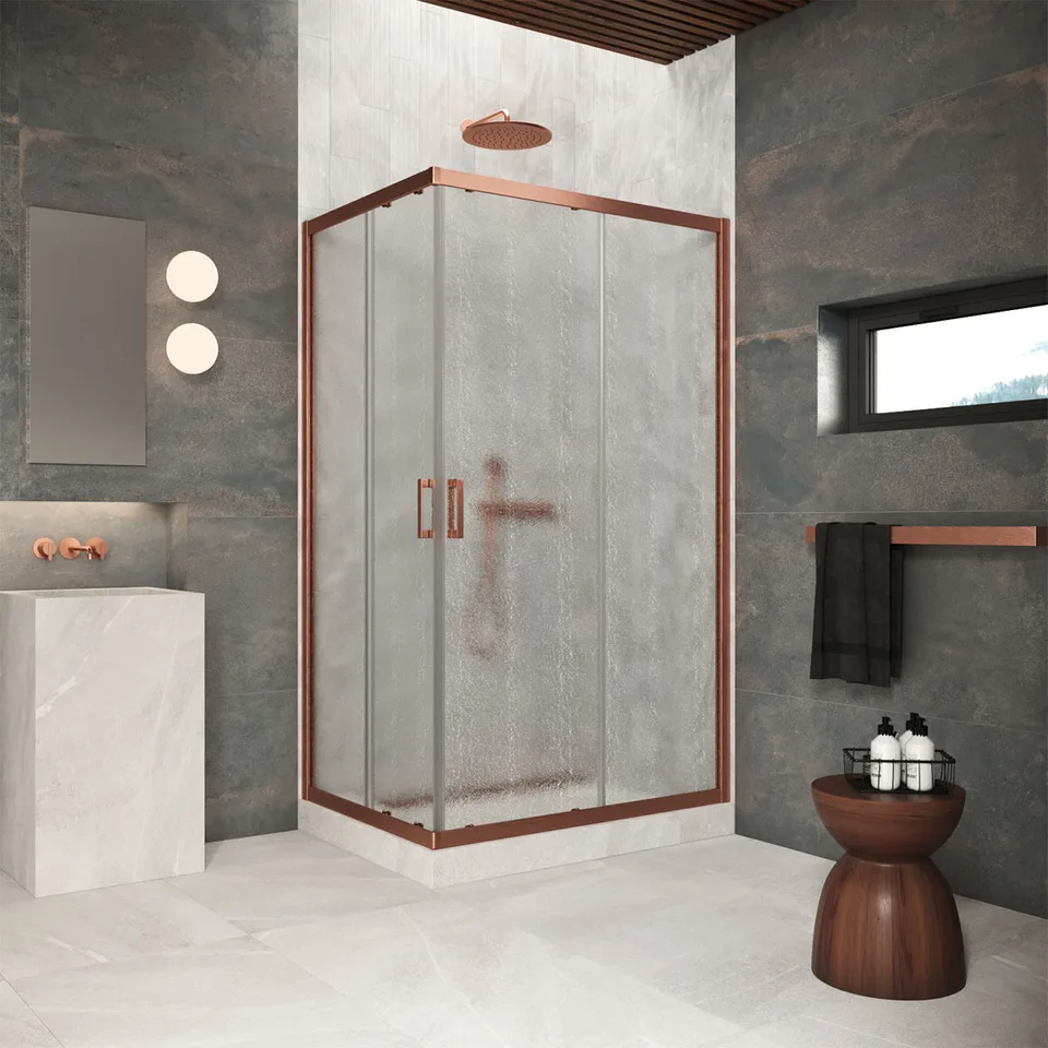 Душевое ограждение Vegas-Glass ZA-F Protec 120×80×200 см, медь брашированная, стекло шиншилла