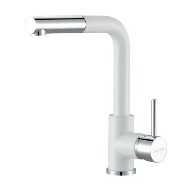 Смеситель Paulmark Kassel Ka214311-431 для кухни с выдвижным изливом белый матовый/хром