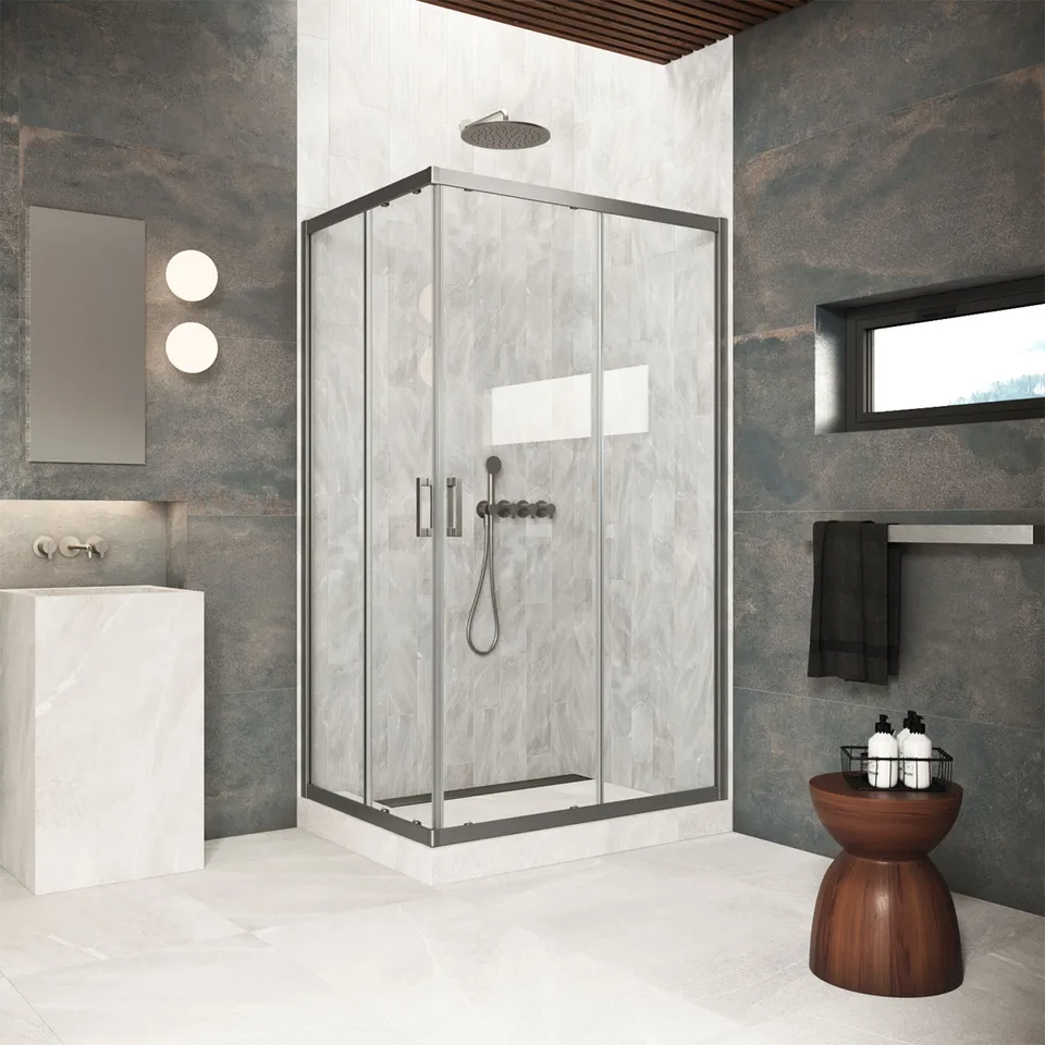 Душевое ограждение Vegas-Glass ZA-F Protec 110×100×200 см, чёрный матовый, стекло мору (moru)