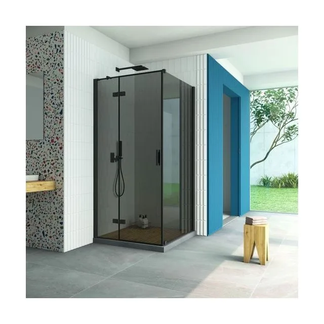 Душевое ограждение Vegas-Glass AFP-Fis Retta 80×110×199.5 см, чёрный матовый, стекло графит