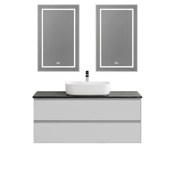 Комплект мебели BelBagno Крафт (Kraft) 120 с двумя ящиками белый матовый (столешница черный матовый мрамор)
