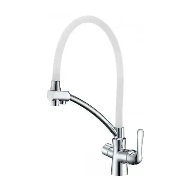 Смеситель Lemark Comfort LM3070C-White для кухни с функцией подключения фильтра гибкий излив хром/белый