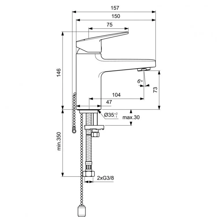 Смеситель Ideal Standard Ceraplan BD210AA для раковины с цепочкой хром